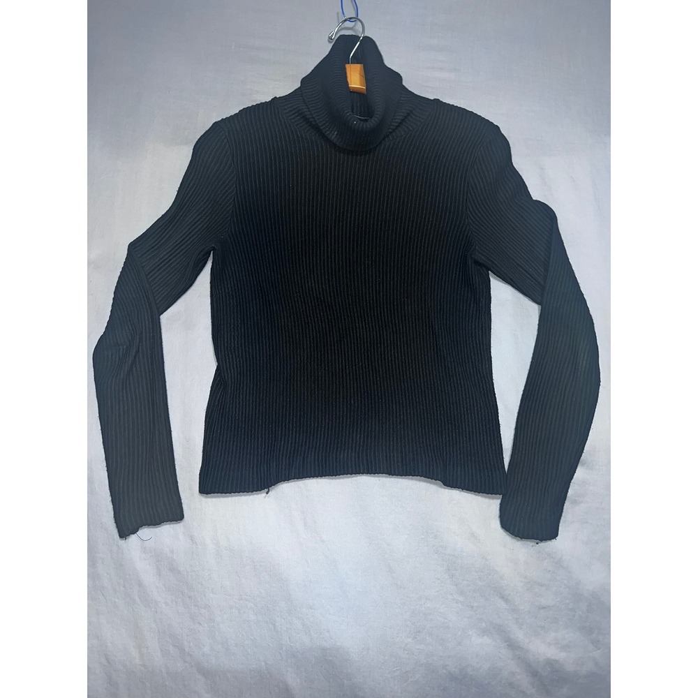 Club Monaco Womens Black Ribbed Knit Turtleneck Long Sleeve Sweater